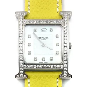 Heure H Steel with Diamond Bezel and Markers on Yellow Epsom Leather Strap