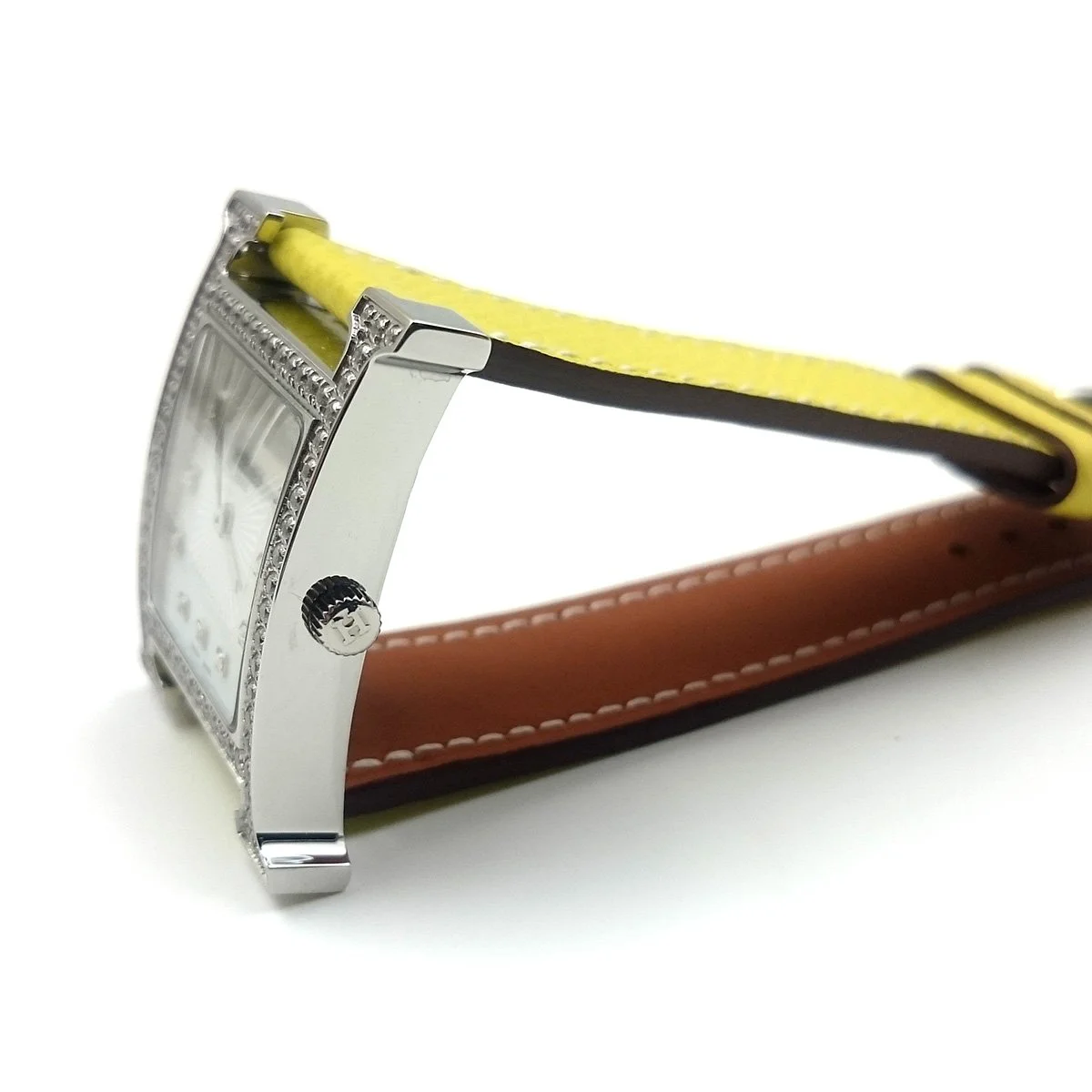Heure H Steel with Diamond Bezel and Markers on Yellow Epsom Leather Strap