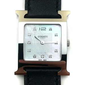 Heure H Steel with Diamond Markers on Black Fjord Leather Strap