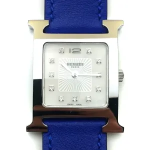 Heure H Steel with Diamond Markers on Blue Epsom Leather Strap