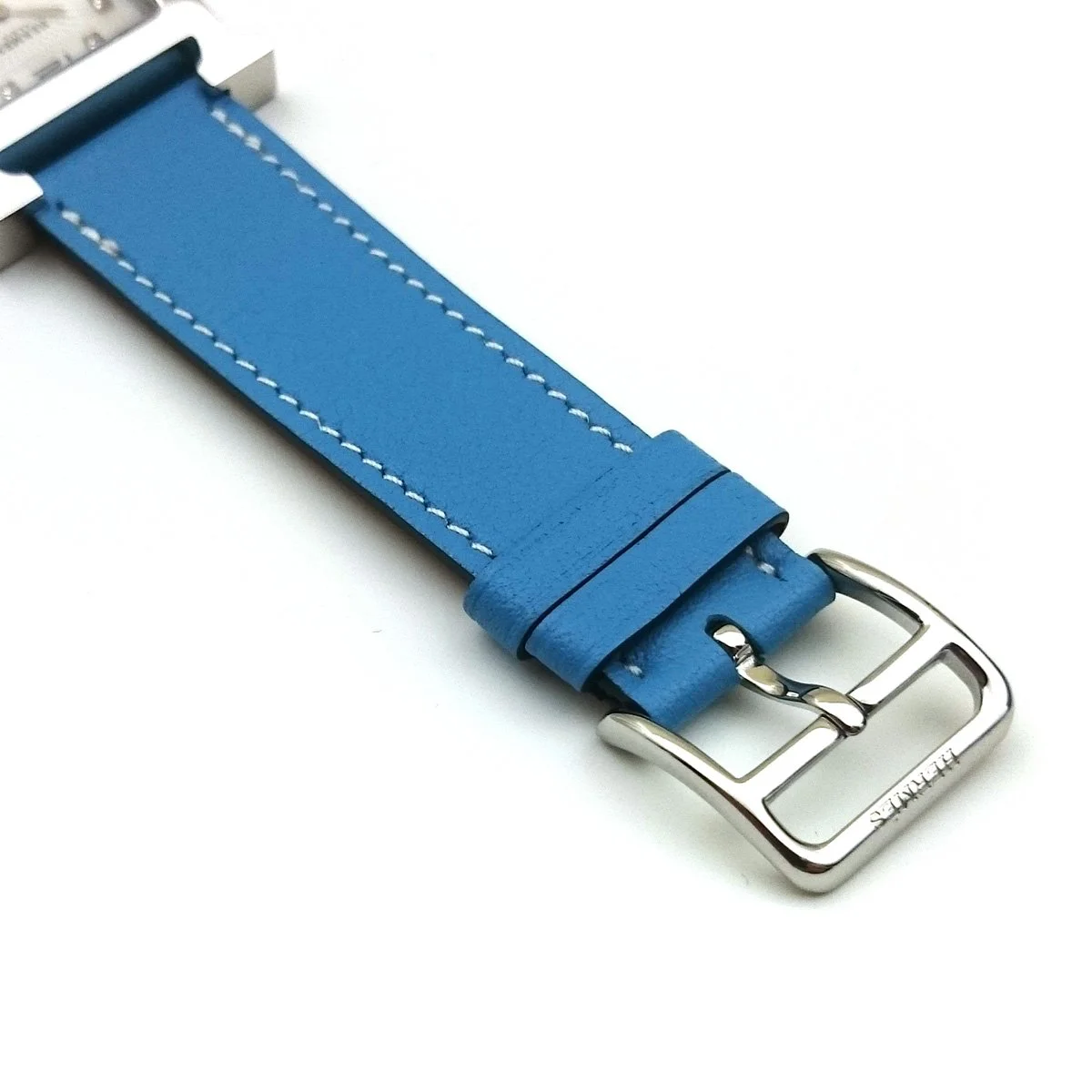 Heure H Steel with Diamond Markers on Light Blue Fjord Leather Strap