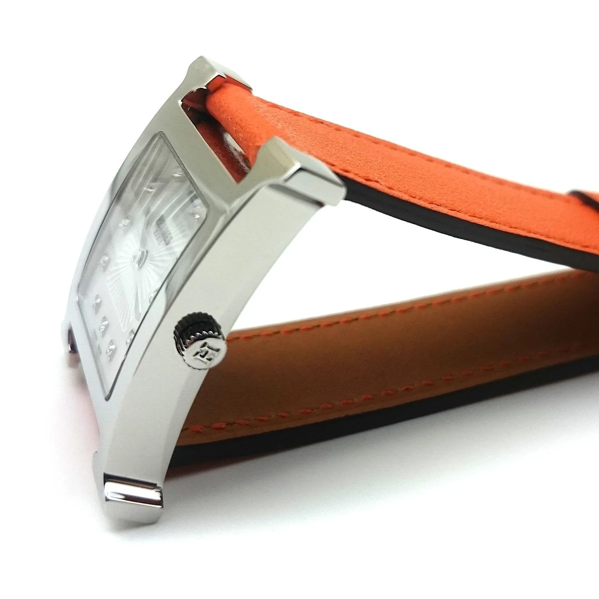 Heure H Steel with Diamond Markers on Orange Fjord Leather Strap