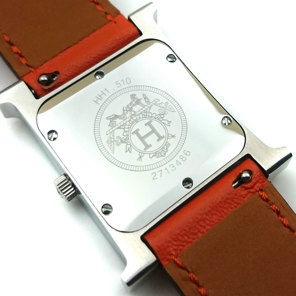 Heure H Steel with Diamond Markers on Orange Fjord Leather Strap