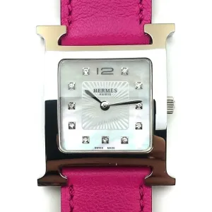 Heure H Steel with Diamond Markers on Pink Fjord Leather Strap