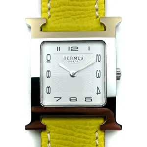Heure H Steel with Diamond Markers on Yellow Epsom Leather Strap