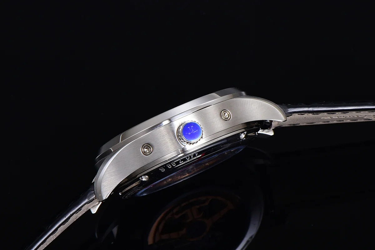 Master Calendar Silver Dial in Steel on Black Leather Strap