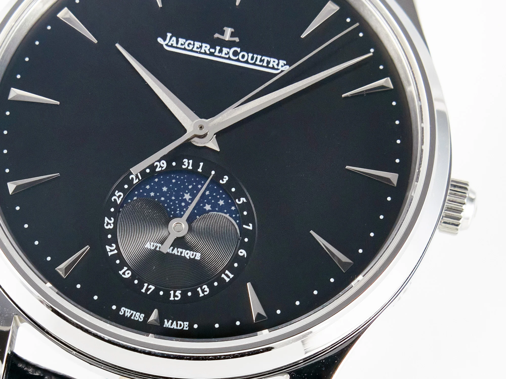 Master Ultra Thin Moon 1368420 SS Z+F 1:1 Best Edition Black Dial on Black Leather Strap SA925 Super Clone