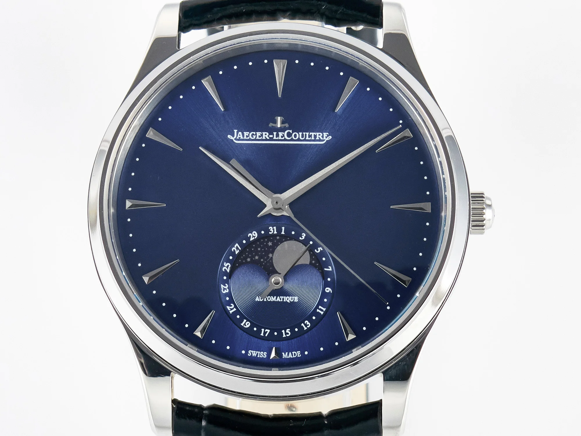 Master Ultra Thin Moon 1368420 SS Z+F 1:1 Best Edition Blue Dial on Black Leather Strap SA925 Super Clone