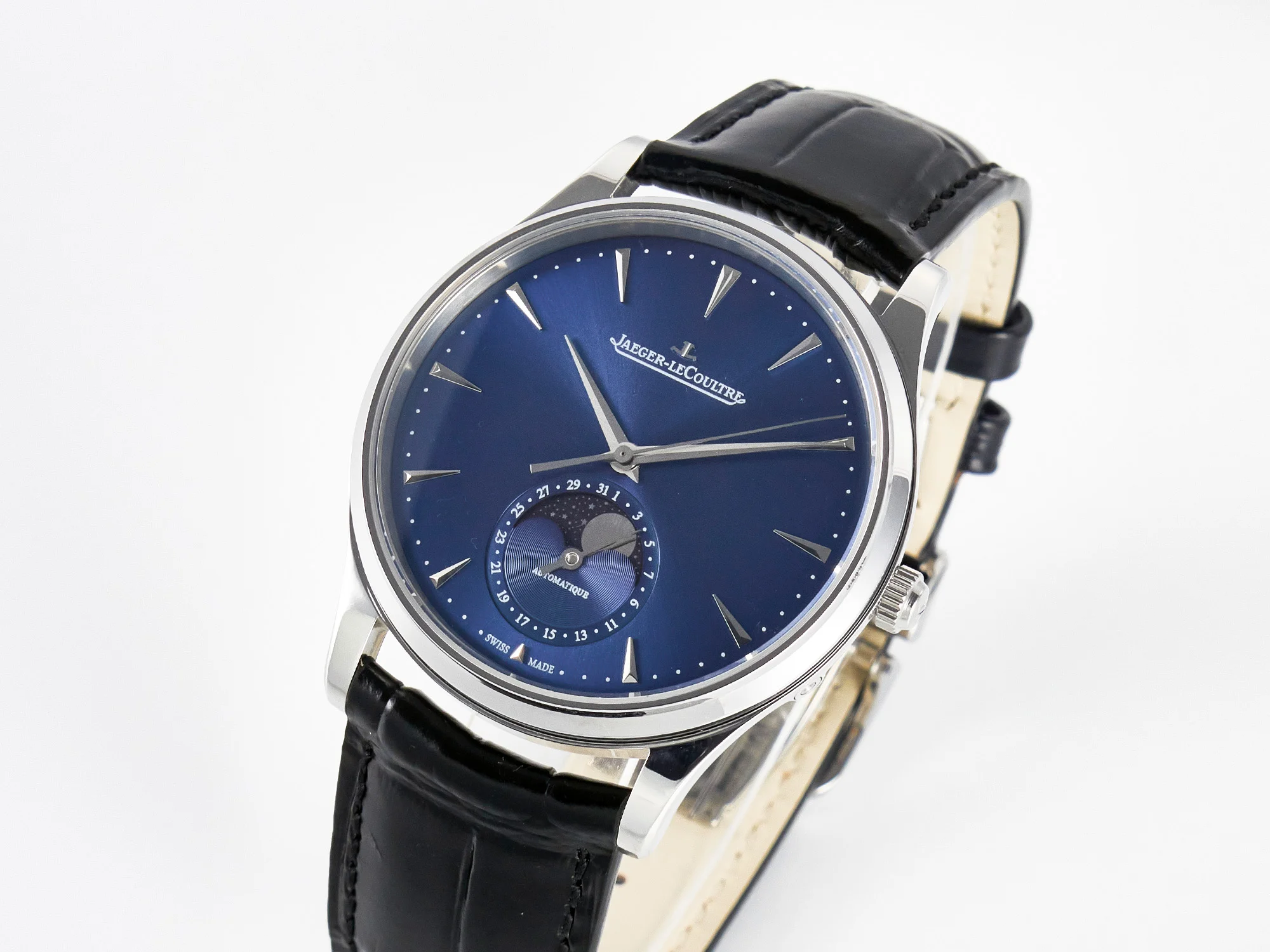 Master Ultra Thin Moon 1368420 SS Z+F 1:1 Best Edition Blue Dial on Black Leather Strap SA925 Super Clone