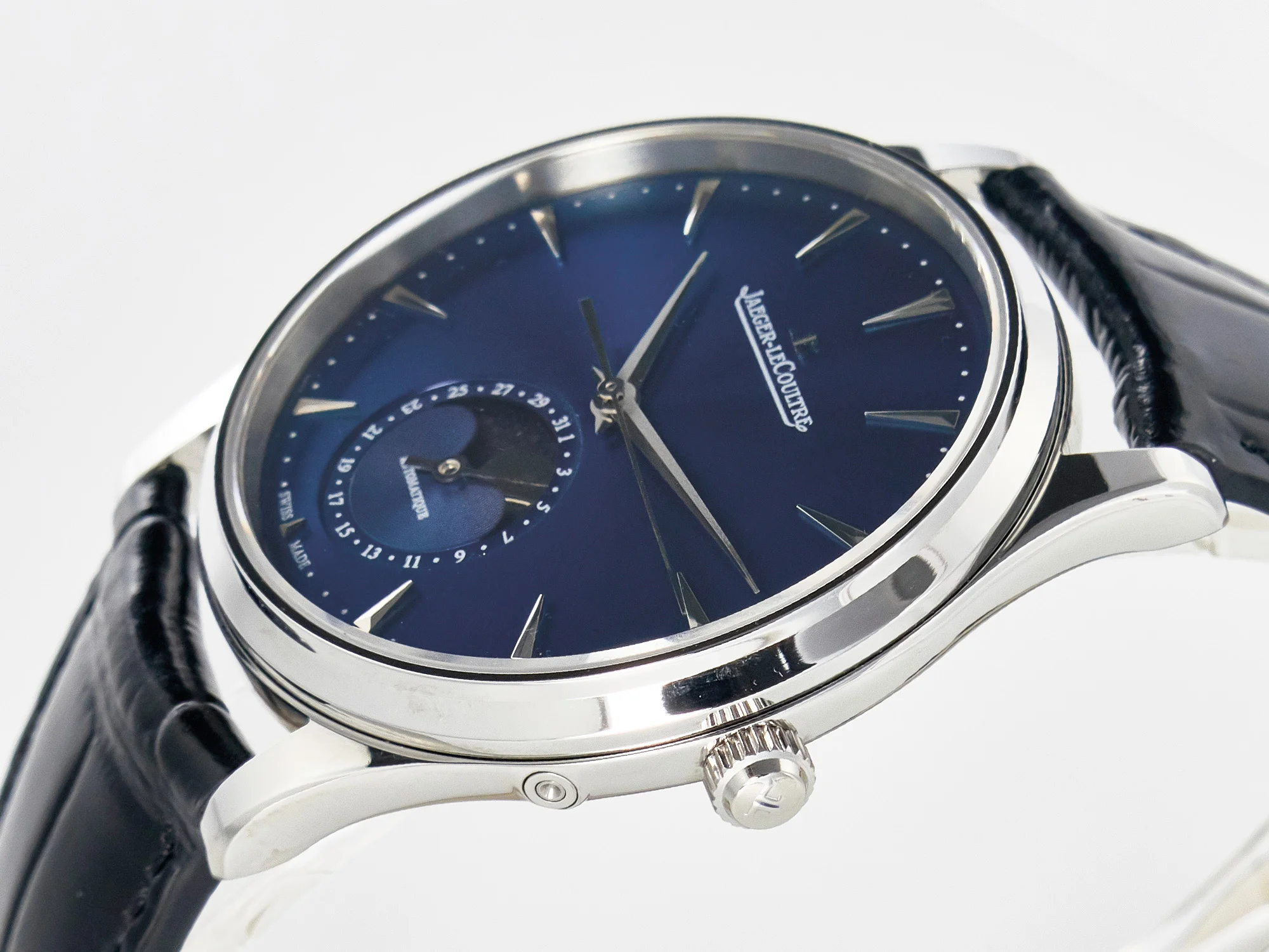 Master Ultra Thin Moon 1368420 SS Z+F 1:1 Best Edition Blue Dial on Black Leather Strap SA925 Super Clone