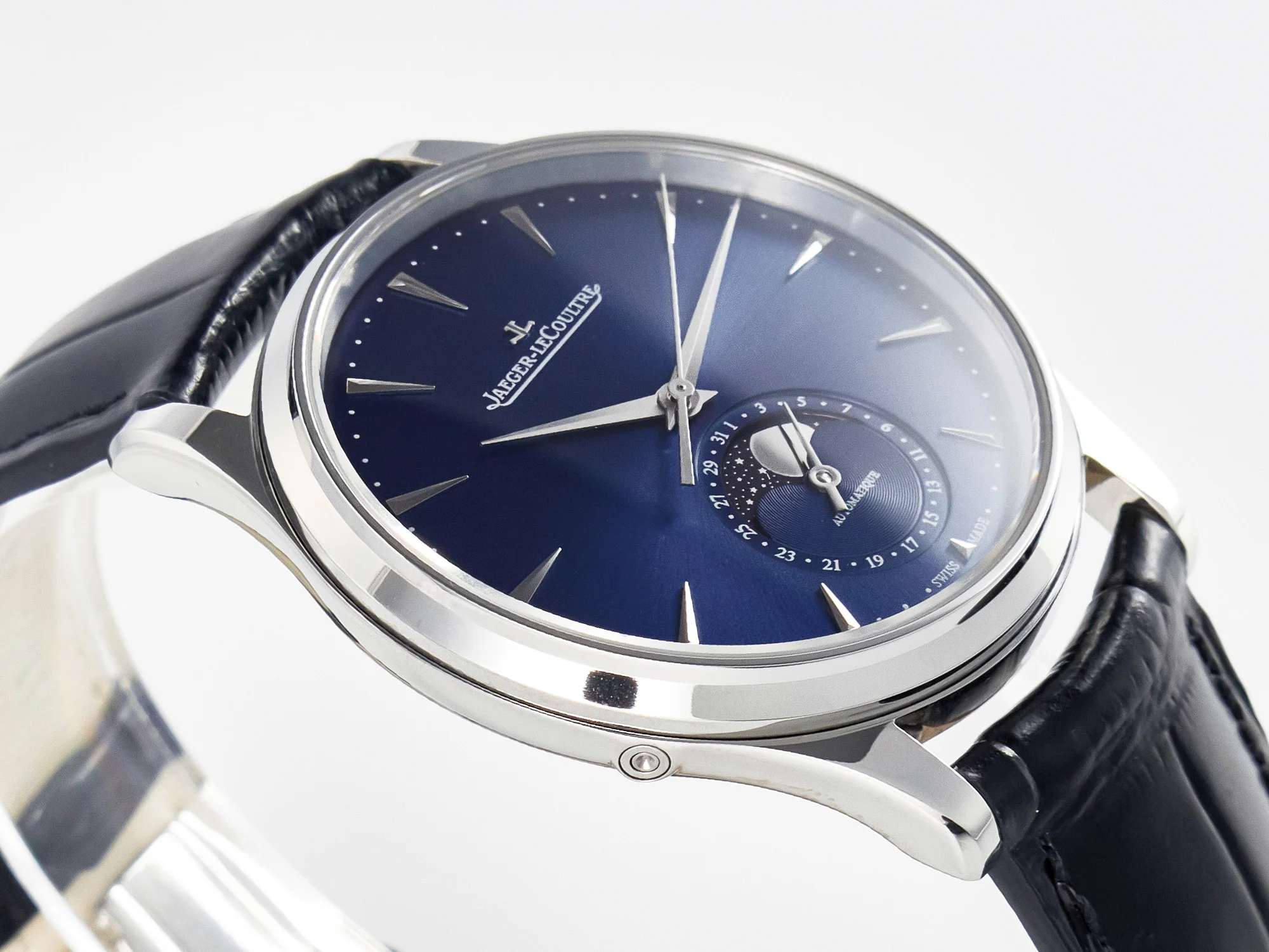 Master Ultra Thin Moon 1368420 SS Z+F 1:1 Best Edition Blue Dial on Black Leather Strap SA925 Super Clone