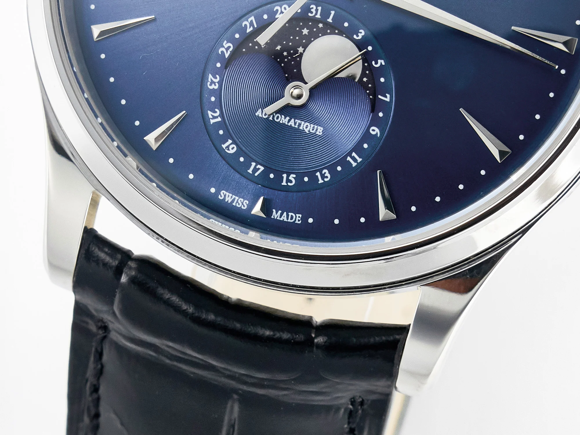 Master Ultra Thin Moon 1368420 SS Z+F 1:1 Best Edition Blue Dial on Black Leather Strap SA925 Super Clone
