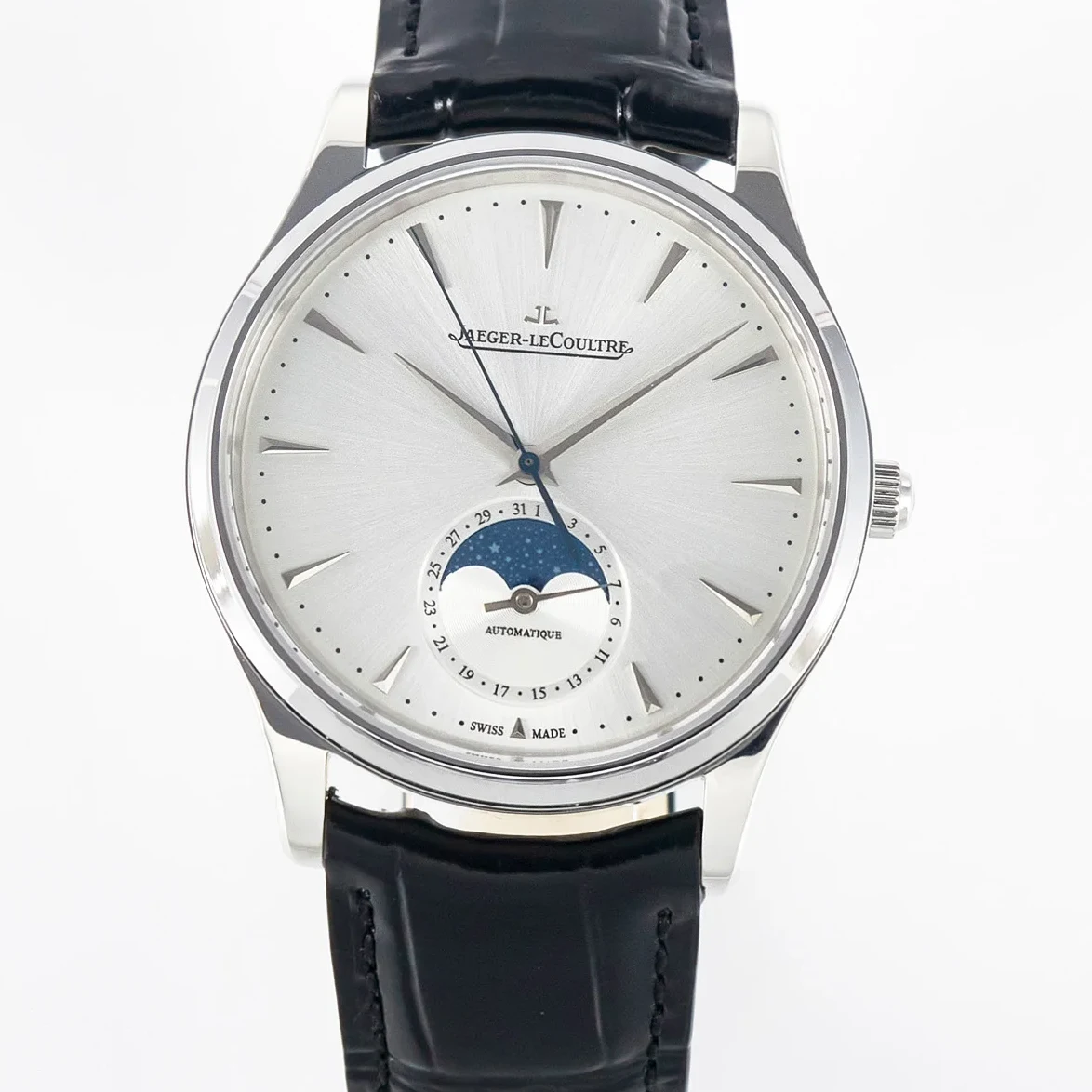 Master Ultra Thin Moon 1368420 SS Z+F 1:1 Best Edition White Dial on Black Leather Strap SA925 Super Clone