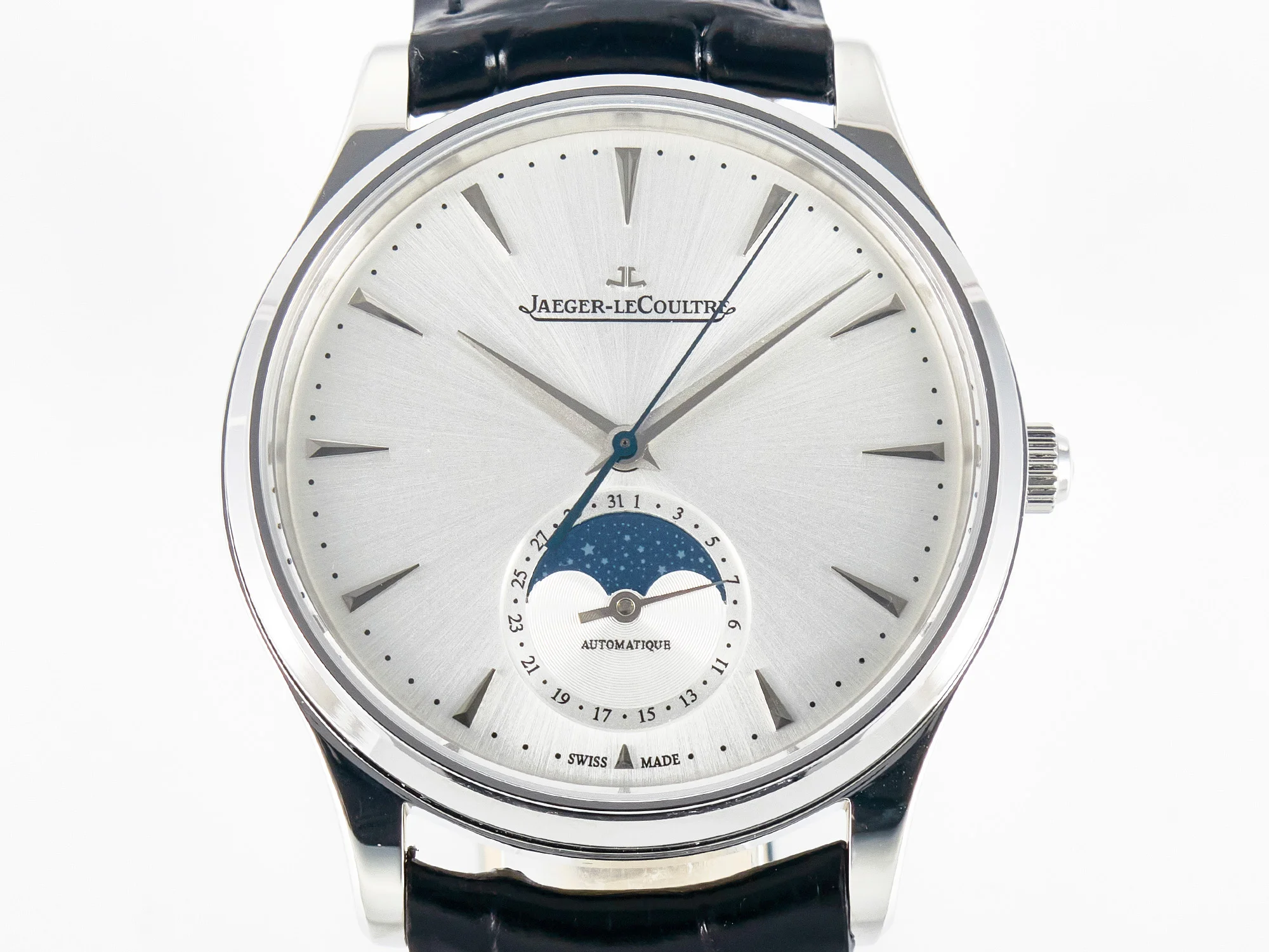 Master Ultra Thin Moon 1368420 SS Z+F 1:1 Best Edition White Dial on Black Leather Strap SA925 Super Clone