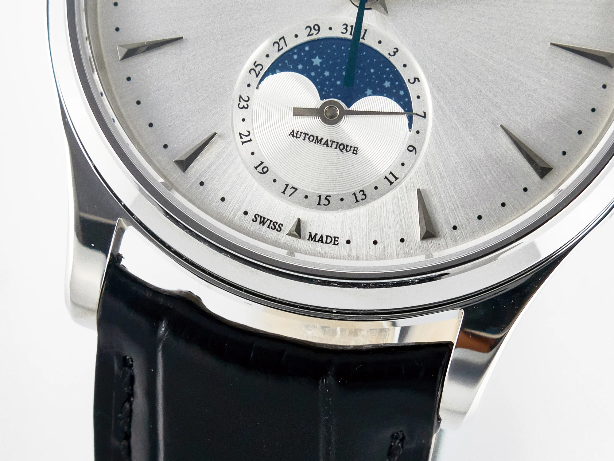 Master Ultra Thin Moon 1368420 SS Z+F 1:1 Best Edition White Dial on Black Leather Strap SA925 Super Clone