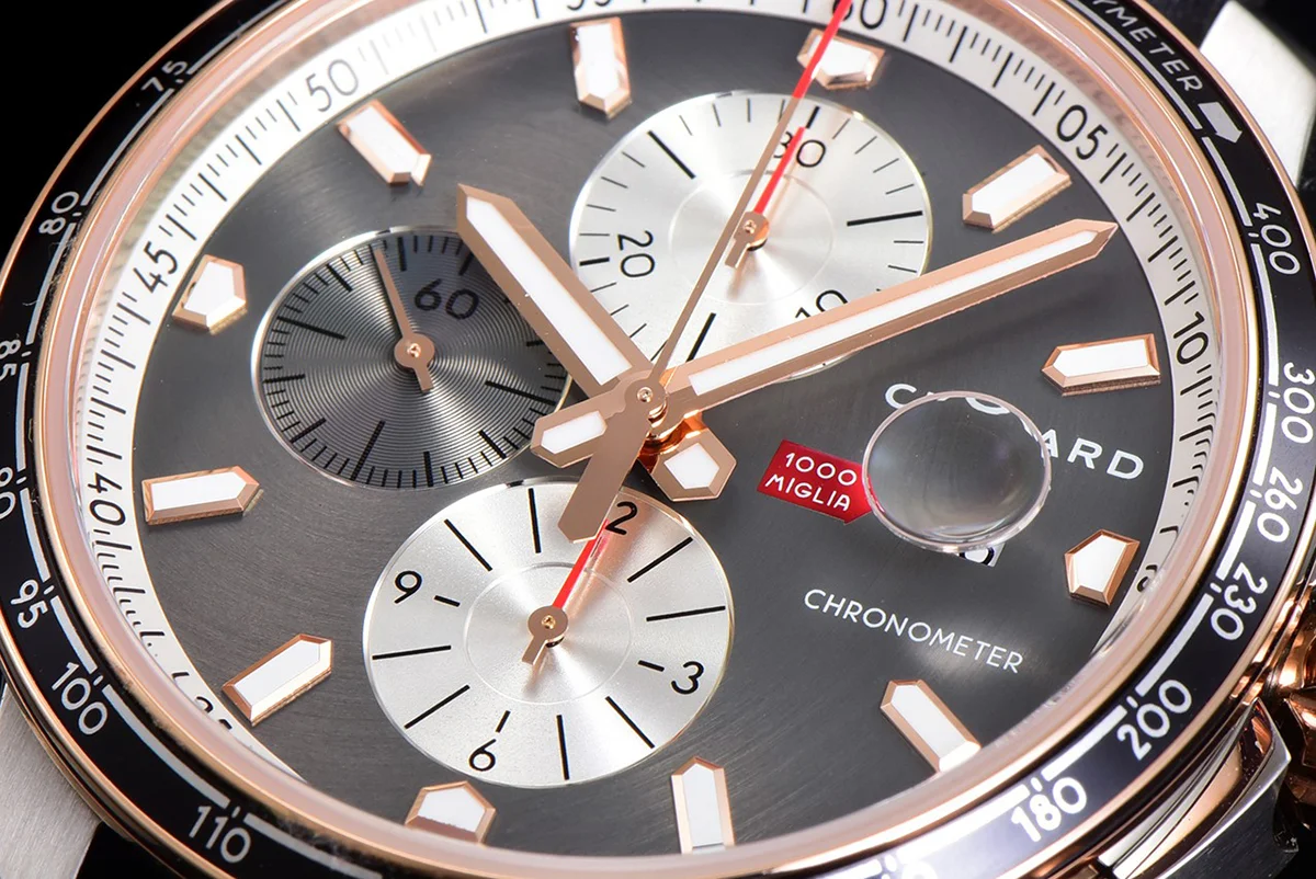 Mille Miglia GTS Chrono Grey Dial in Rose Gold/Steel on Black Leather Strap