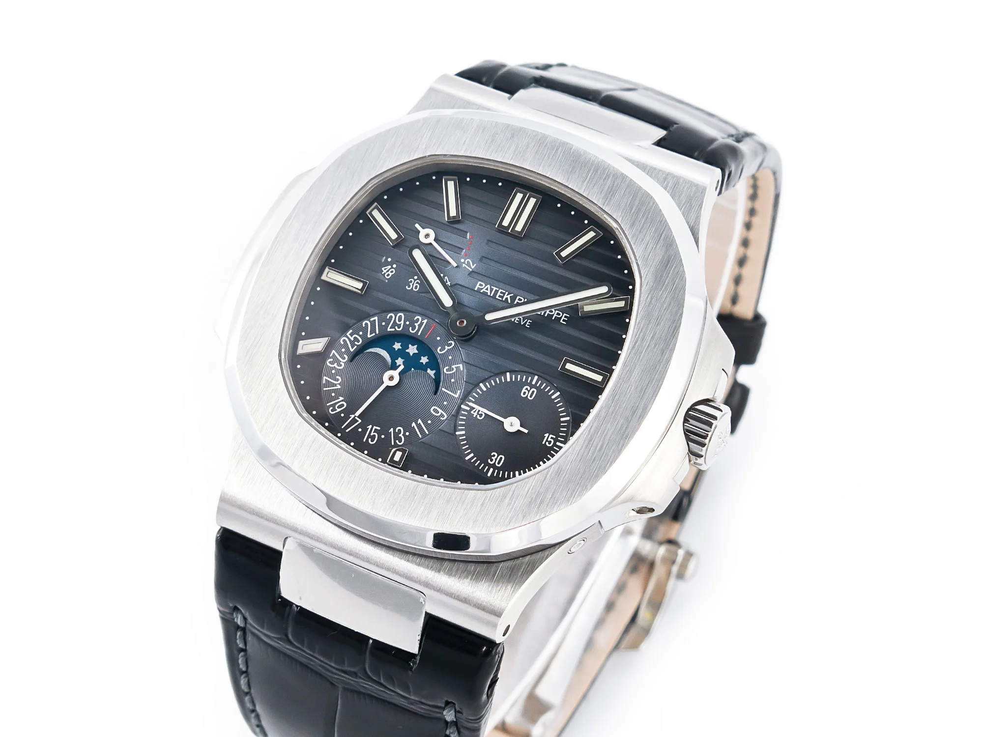Nautilus 5712 SS PPF 1:1 Best Edition Blue Dial on Black Leather Strap A240 Super Clone V2