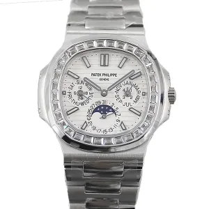 Nautilus 5740 White Dial with Diamond Bezel in Steel