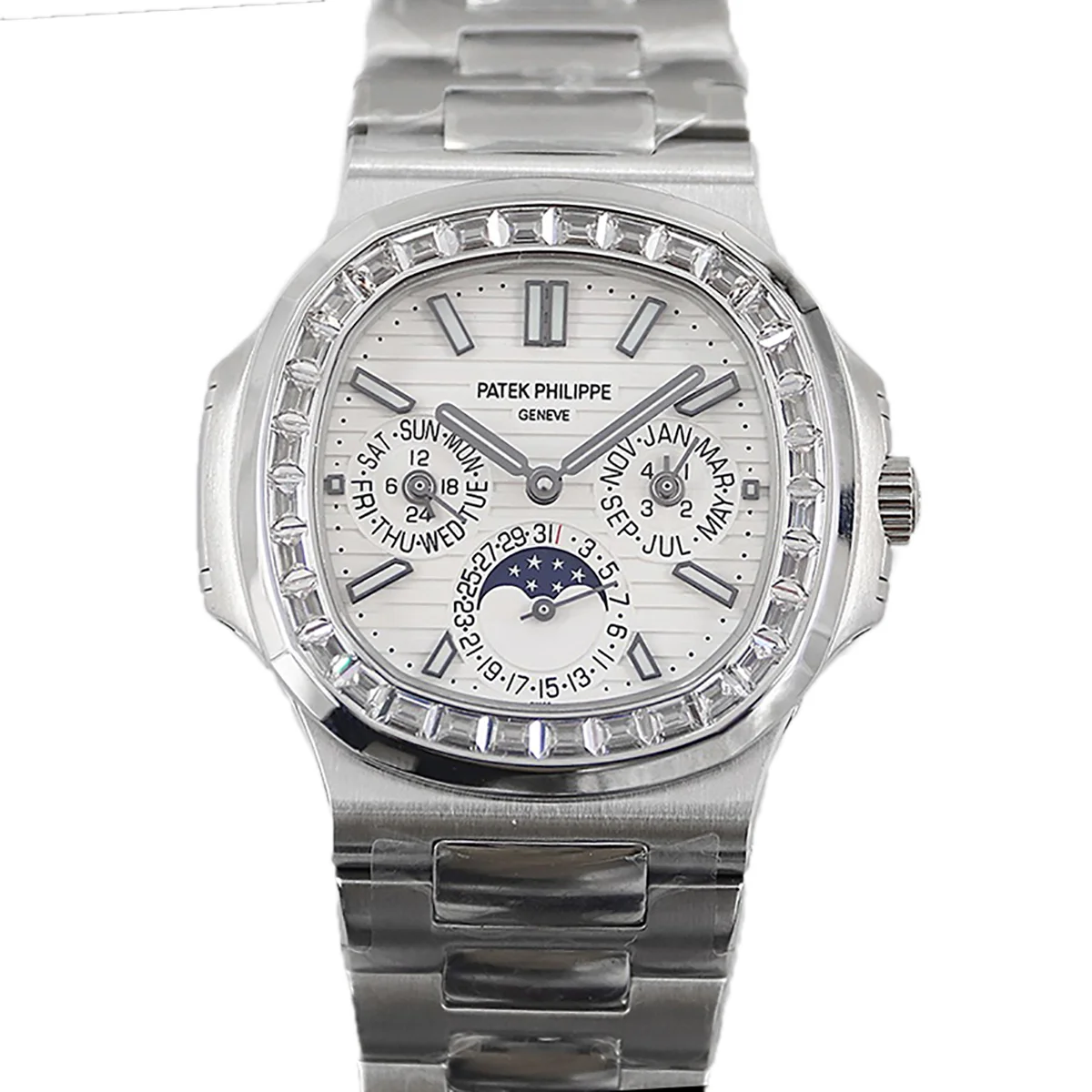 Nautilus 5740 White Dial with Diamond Bezel in Steel