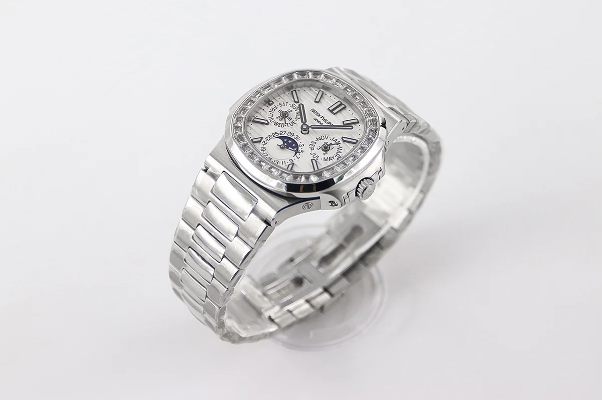 Nautilus 5740 White Dial with Diamond Bezel in Steel
