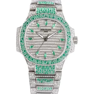 Nautilus 7118/1453G-001 Diamond Paved Dial with Green Diamond Markers in White Gold