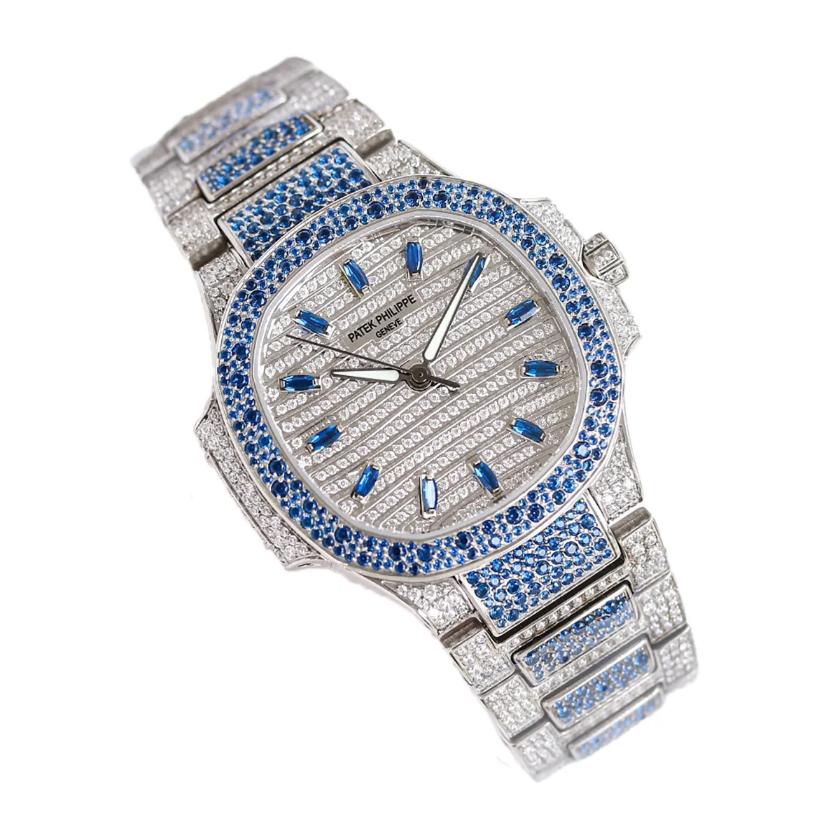 Nautilus 7118 Diamond Paved Dial with Blue Diamond Markers in White Gold