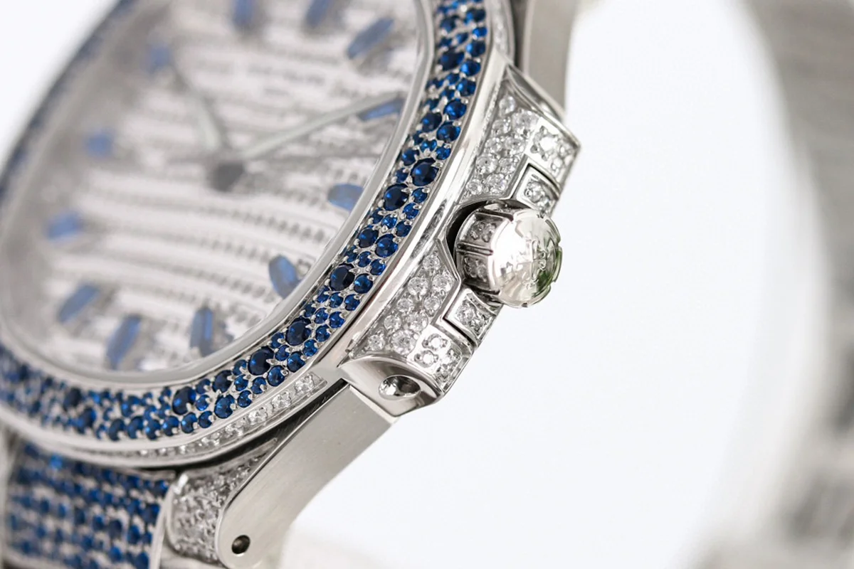 Nautilus 7118 Diamond Paved Dial with Blue Diamond Markers in White Gold