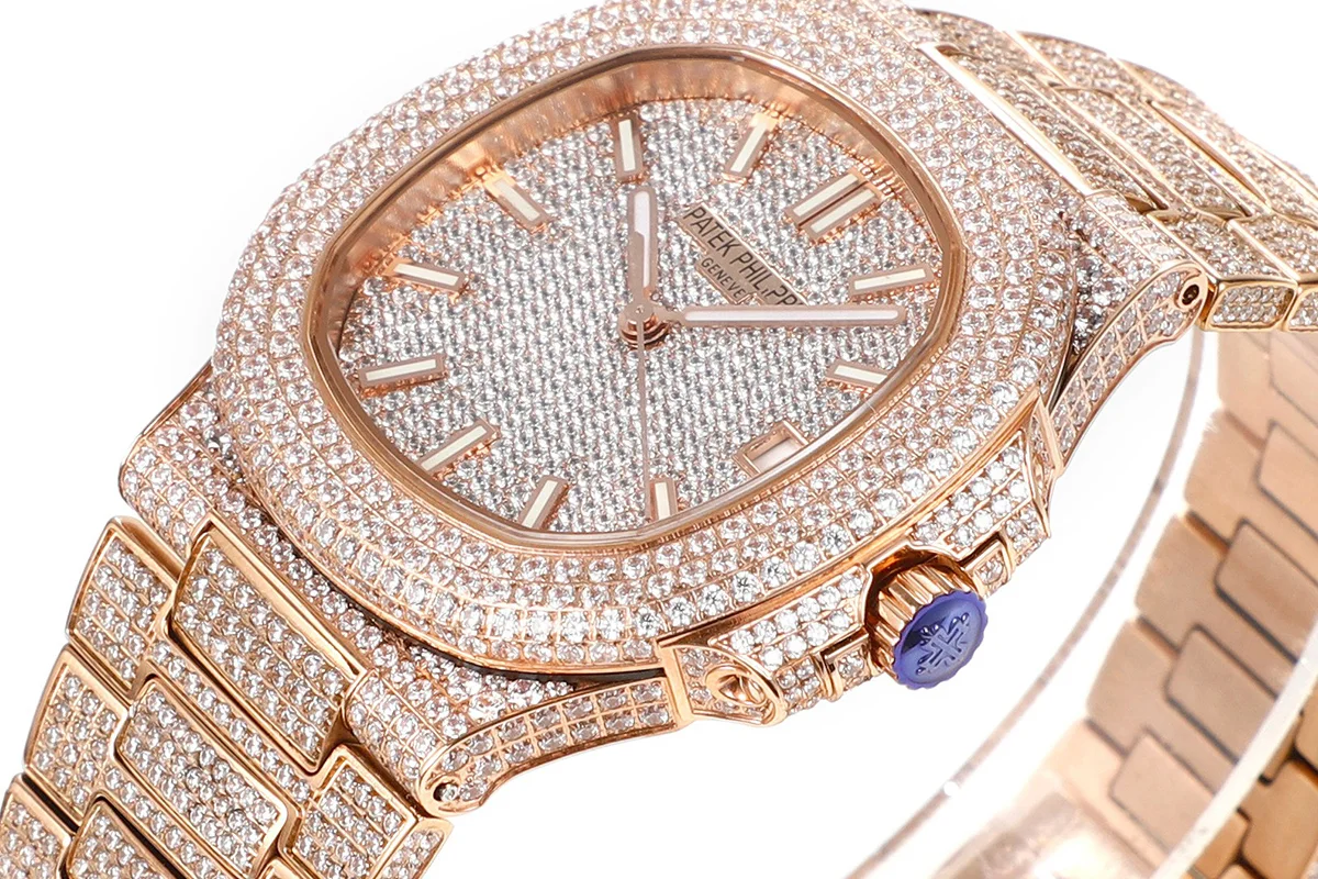 Nautilus Jumbo 5711 Diamond Dial with Diamond Bezel with Paved Diamonds in Rose Gold