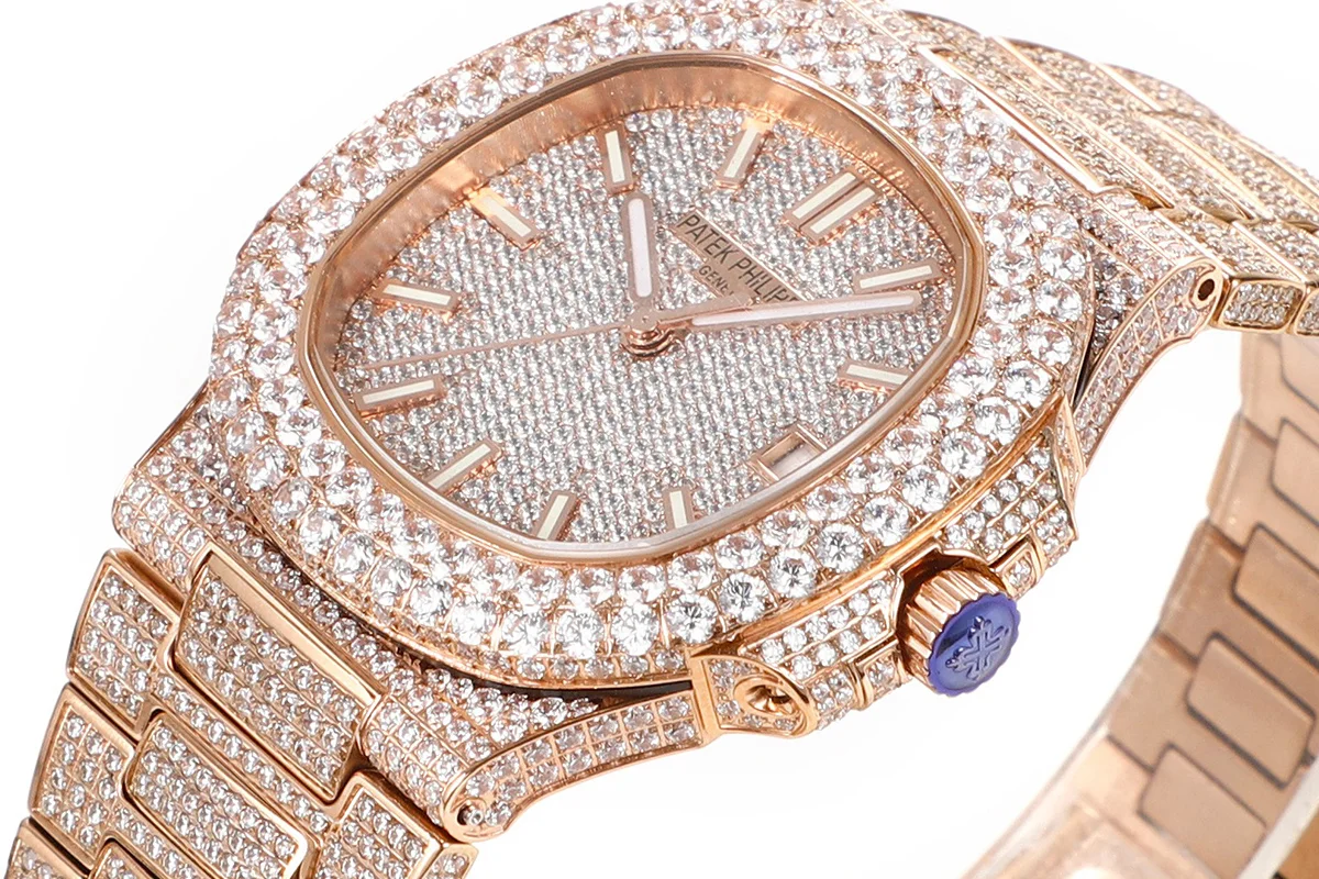 Nautilus Jumbo 5711 Diamond Dial with Diamond Bezel with Paved Diamonds in Rose Gold