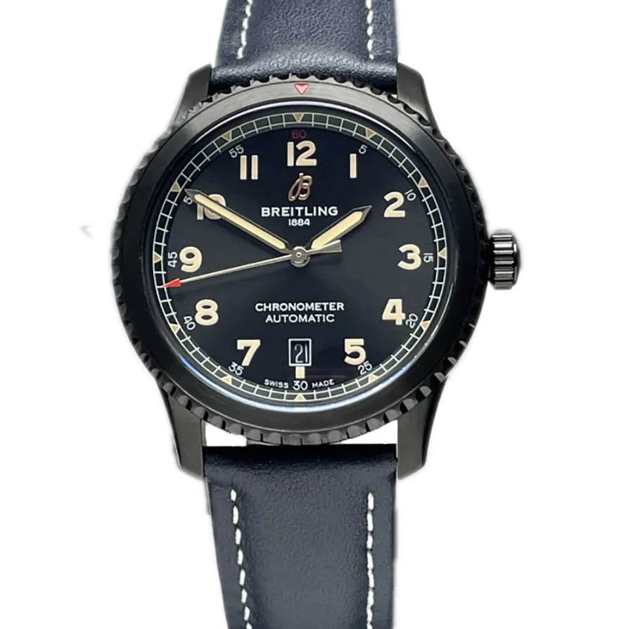 Navitimer Aviator 8 Automatic 41 Black Dial in PVD on Blue Leather Strap