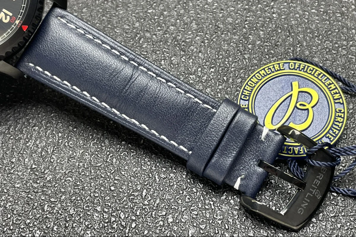 Navitimer Aviator 8 Automatic 41 Black Dial in PVD on Blue Leather Strap