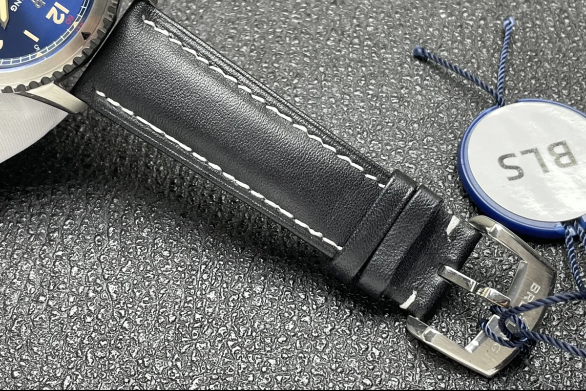 Navitimer Aviator 8 Automatic 41 Blue Dial in Steel on Black Leather Strap