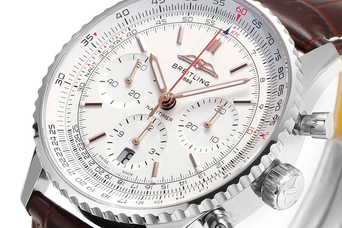 Navitimer B01 Chronograph 41 White Dial in Steel on Leather Strap Ref. AB0139211G1P1