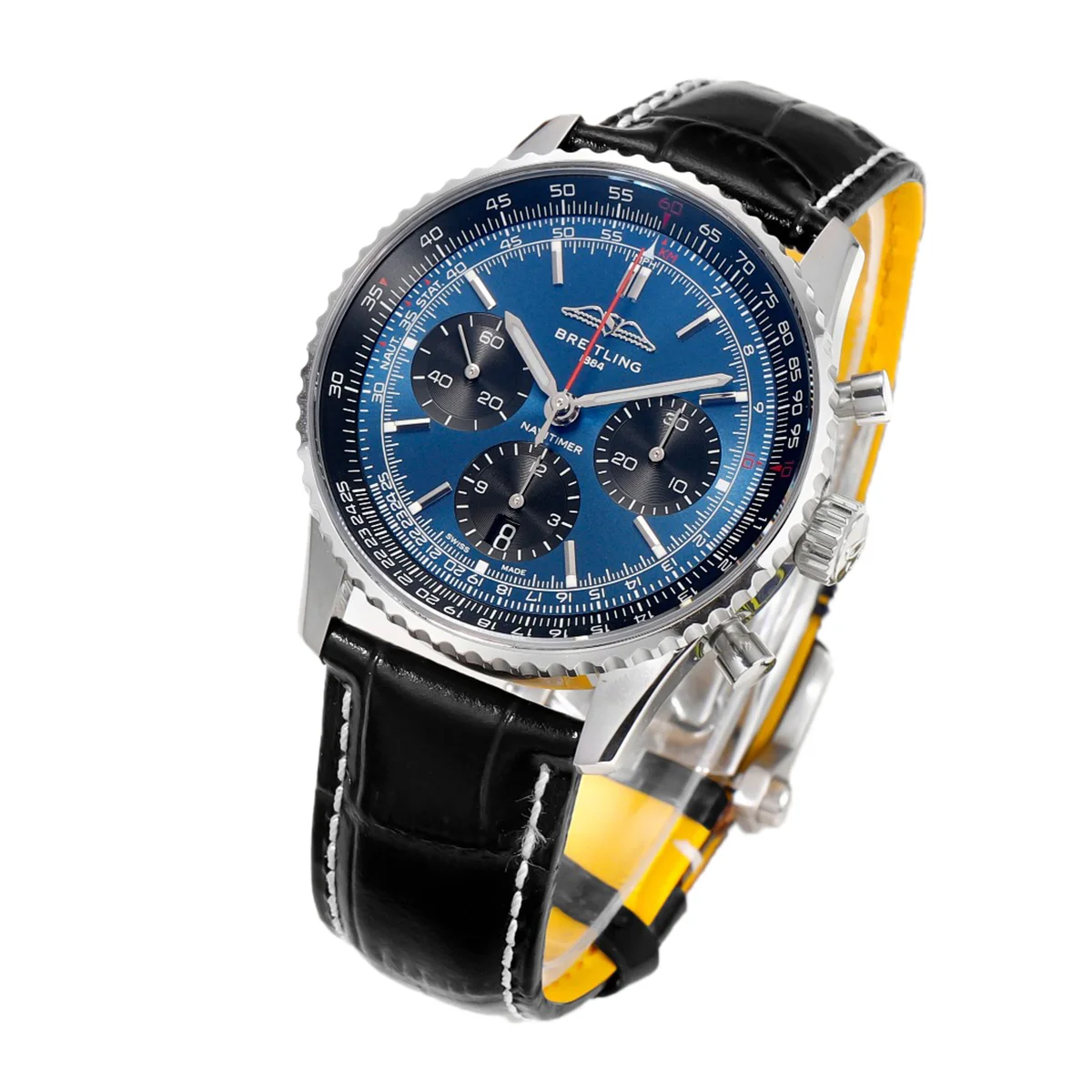 Navitimer B01 Chronograph 43 Blue Dial in Steel on Leather Strap Ref. AB0139241C1P1