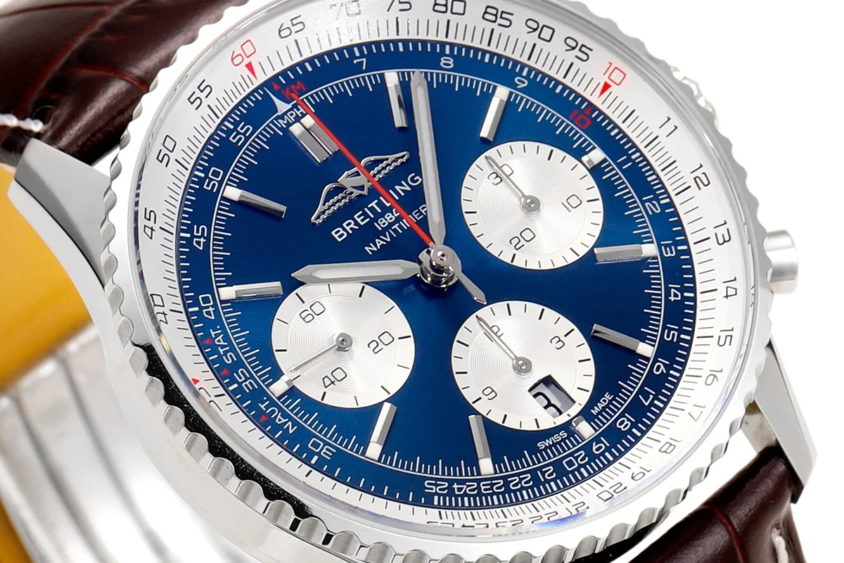 Navitimer B01 Chronograph 43 Blue Dial in Steel on Leather Strap Ref. AB0139631C1P1