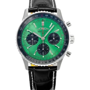 Navitimer B01 Chronograph 43 Green Dial in Steel on Leather Strap Ref. AB0138241L1P1