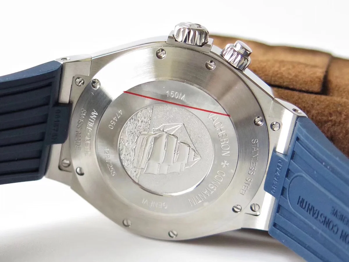 Overseas Dual Time Blue Dial in Steel on Rubber Strap