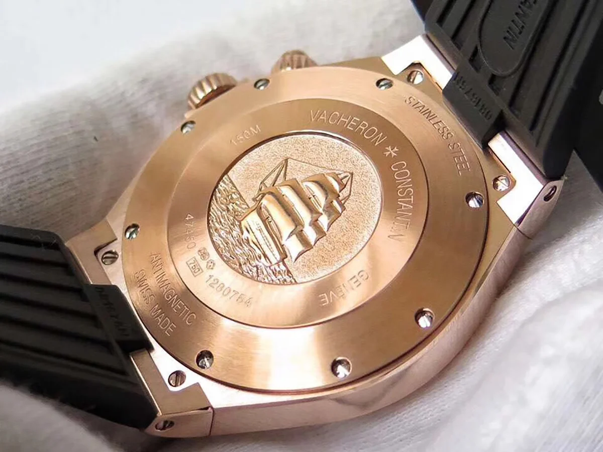Overseas Dual Time White Dial in Rose Gold on Rubber Strap