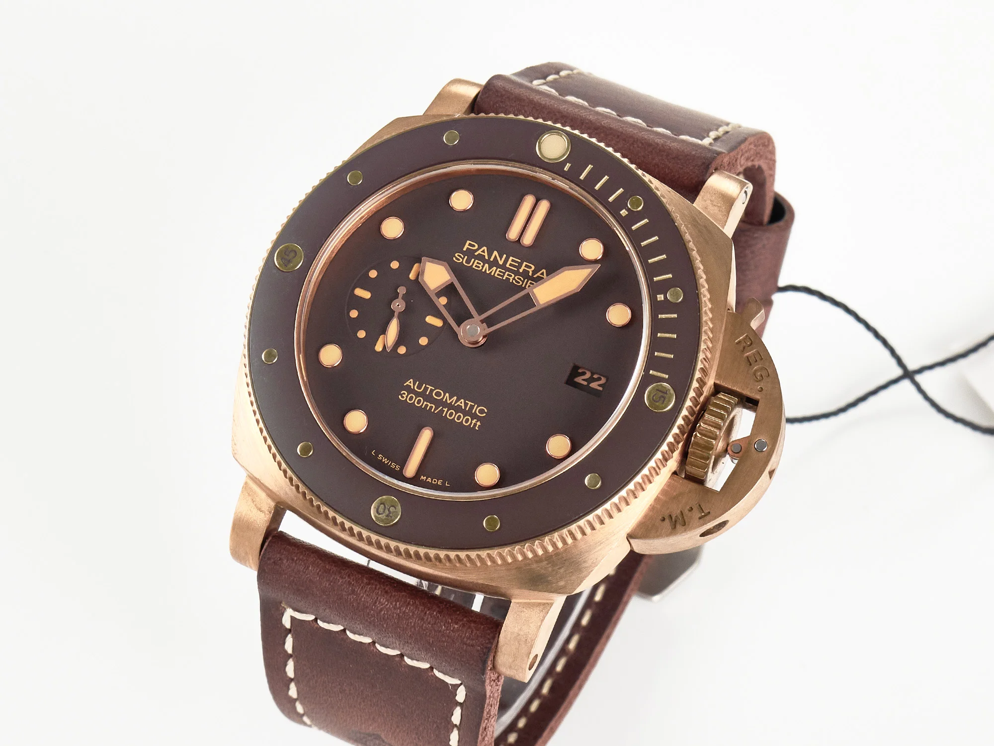 PAM968 V Bronzo VSF 1:1 Best Edition Brown Ceramic Bezel and Dial on Brown Calfskin Strap P.9010 Clone