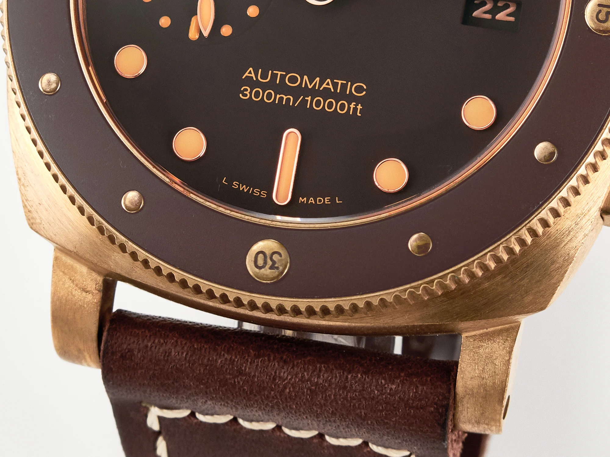 PAM968 V Bronzo VSF 1:1 Best Edition Brown Ceramic Bezel and Dial on Brown Calfskin Strap P.9010 Clone