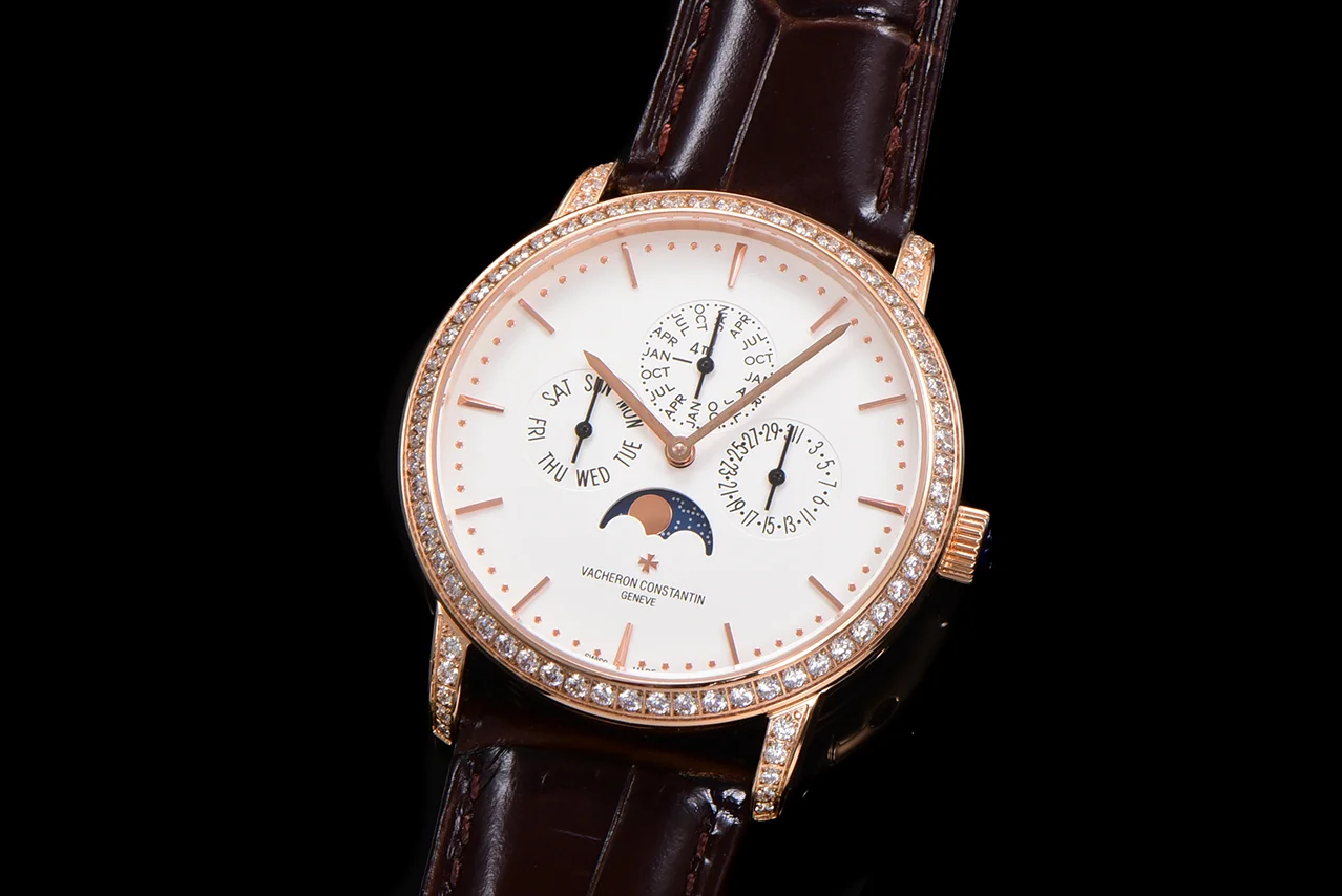 Patrimony Perpetual Calendar Ultra-Thin White Dial in Pink Gold with Diamond Bezel
