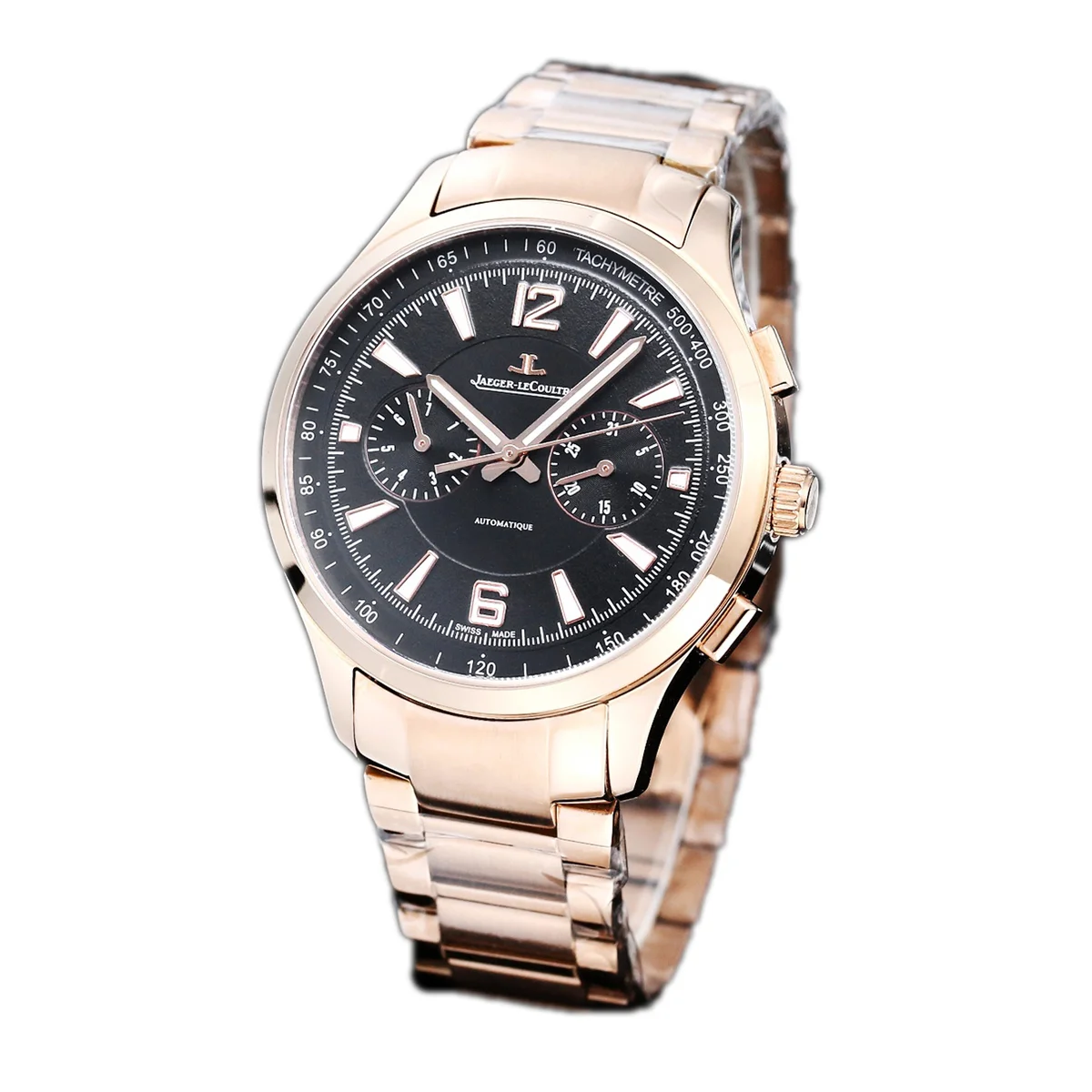 Polaris Chronograph Black Dial in Rose Gold on Bracelet
