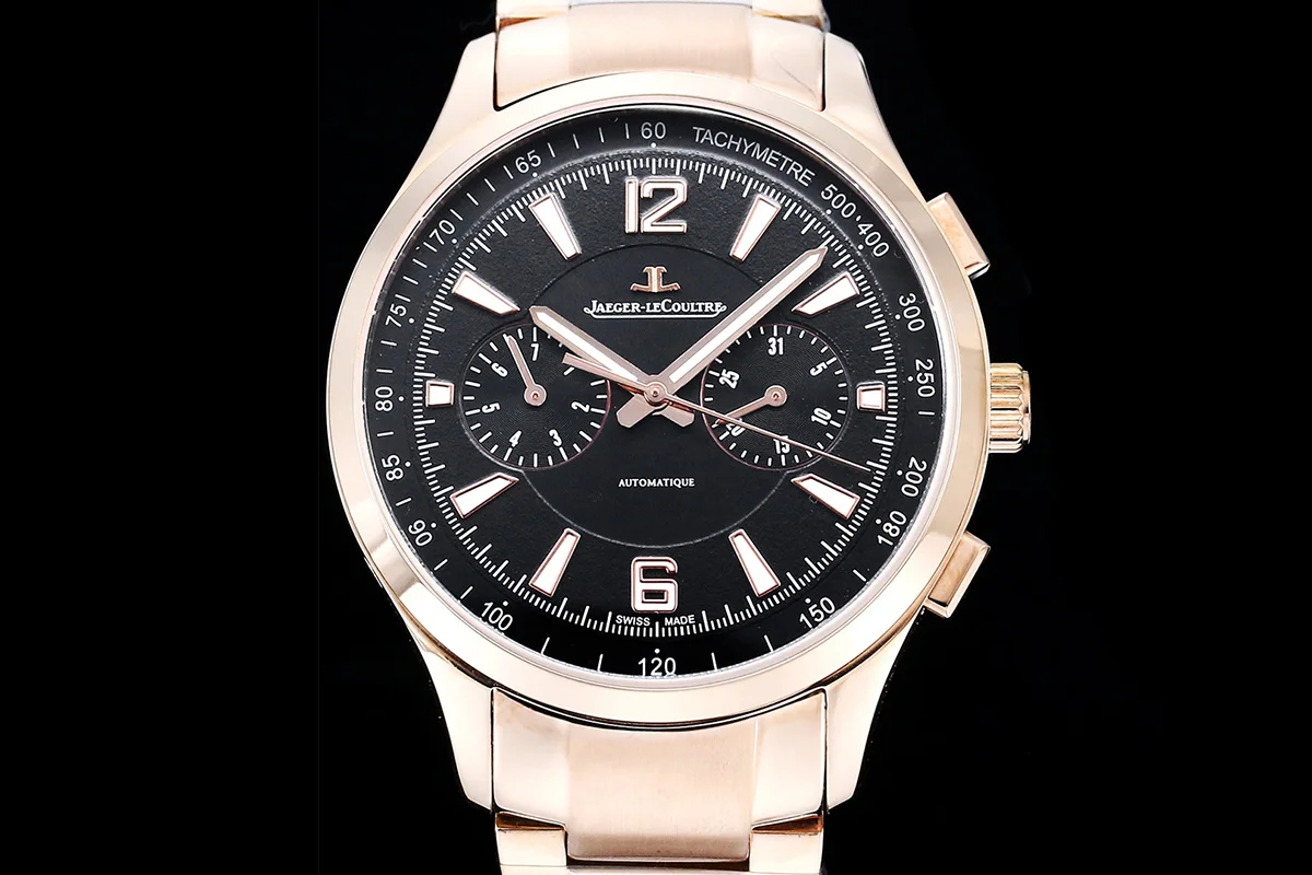 Polaris Chronograph Black Dial in Rose Gold on Bracelet