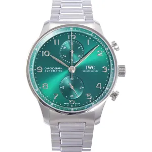 Portugieser Chronograph IW371615 Green Dial in Steel on Bracelet