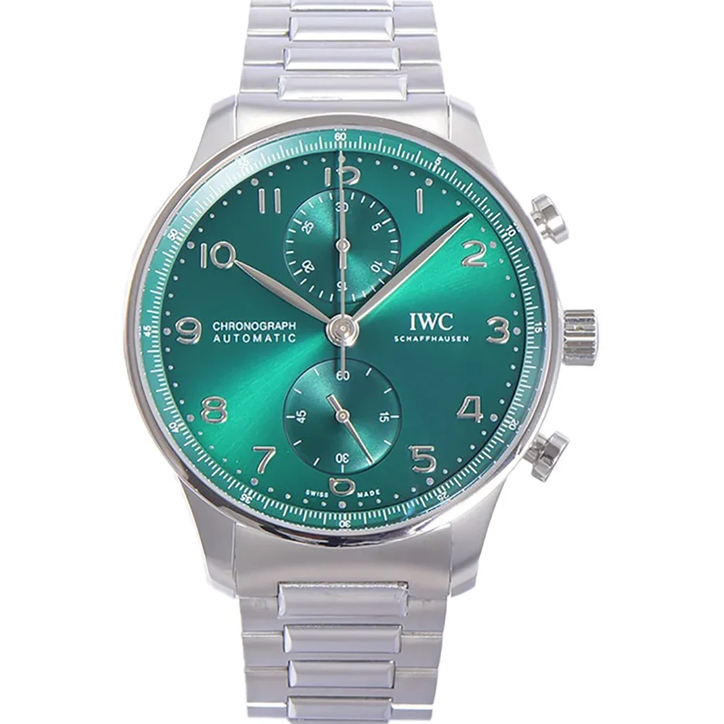 Portugieser Chronograph IW371615 Green Dial in Steel on Bracelet