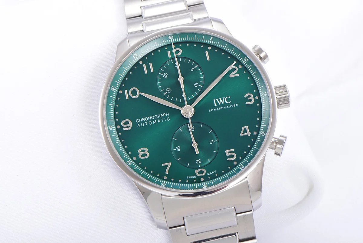Portugieser Chronograph IW371615 Green Dial in Steel on Bracelet