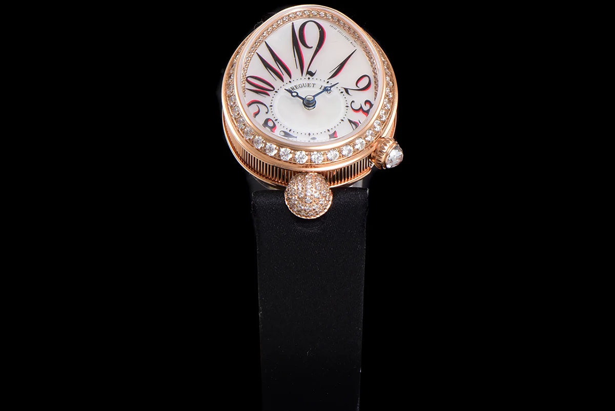 Reine de Naples in Rose Gold 8928BB Black Leather Strap