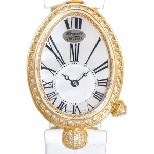 Reine de Naples in Yellow Gold 8928BA White Leather Strap
