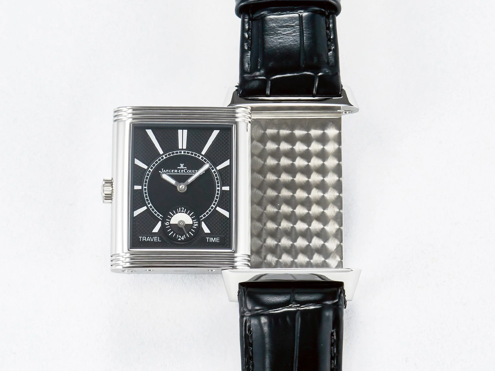 Reverso Classic Duoface Small Seconds SS MGF Best Edition White Guilloché Dial on Black Leather Strap A854A