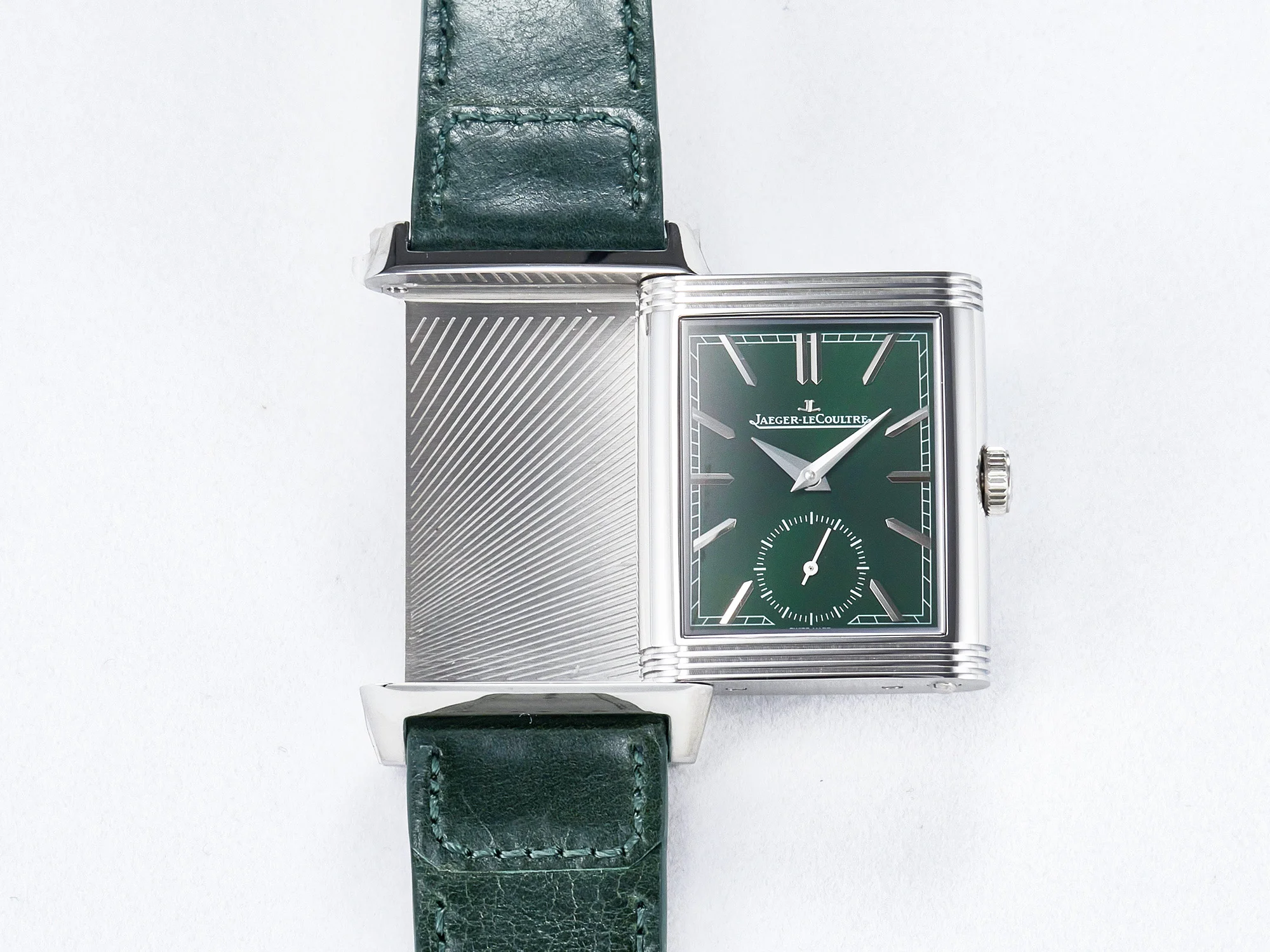 Reverso Classic Duoface Small Seconds SS MGF Best Edition White Textured Dial on Black Leather Strap A854A